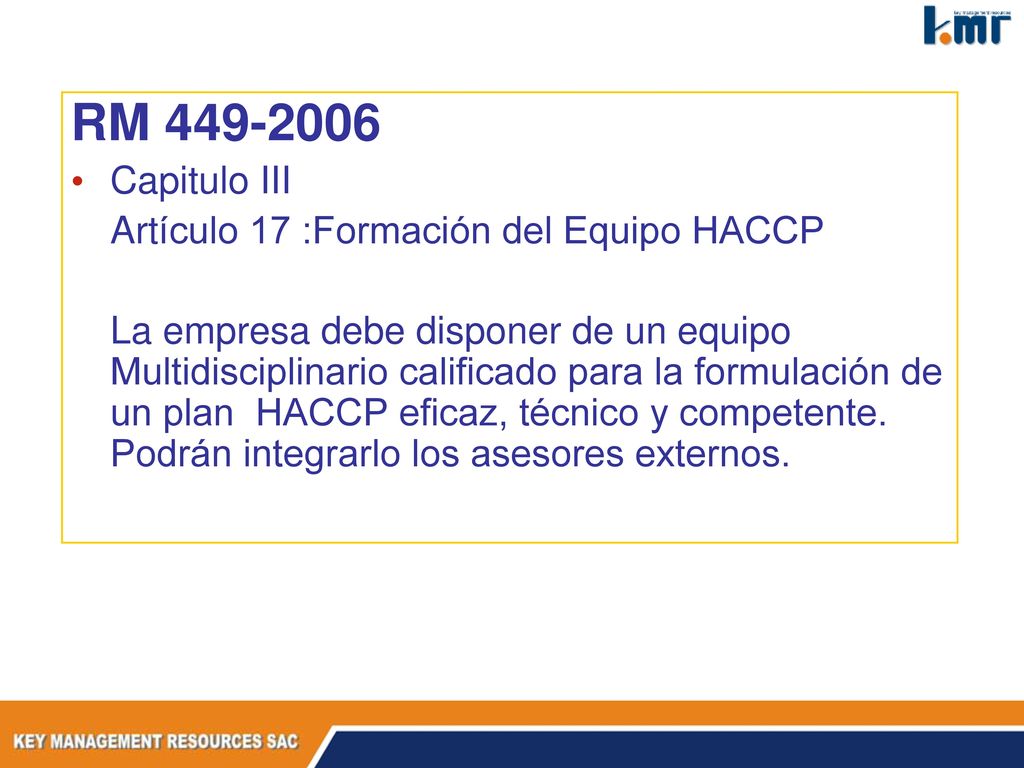 RM Capitulo III Artículo 17 :Formación del Equipo HACCP
