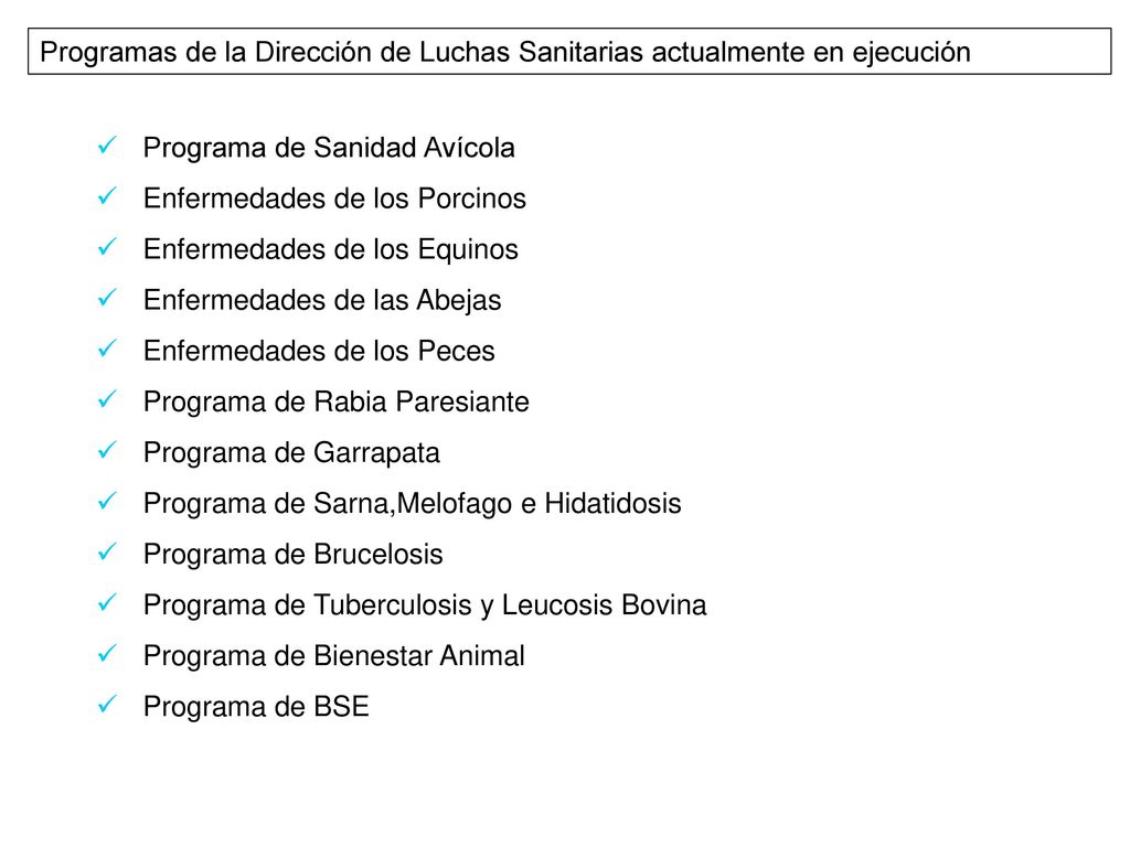 Programas de la Dirección de Luchas Sanitarias actualmente en ejecución