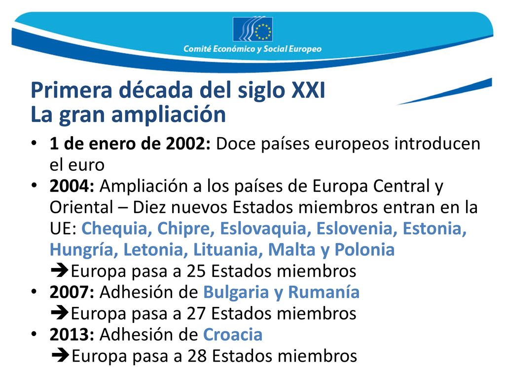 La gran ampliación 1 de enero de 2002: Doce países europeos introducen el euro.