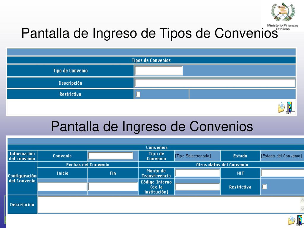Pantalla de Ingreso de Tipos de Convenios