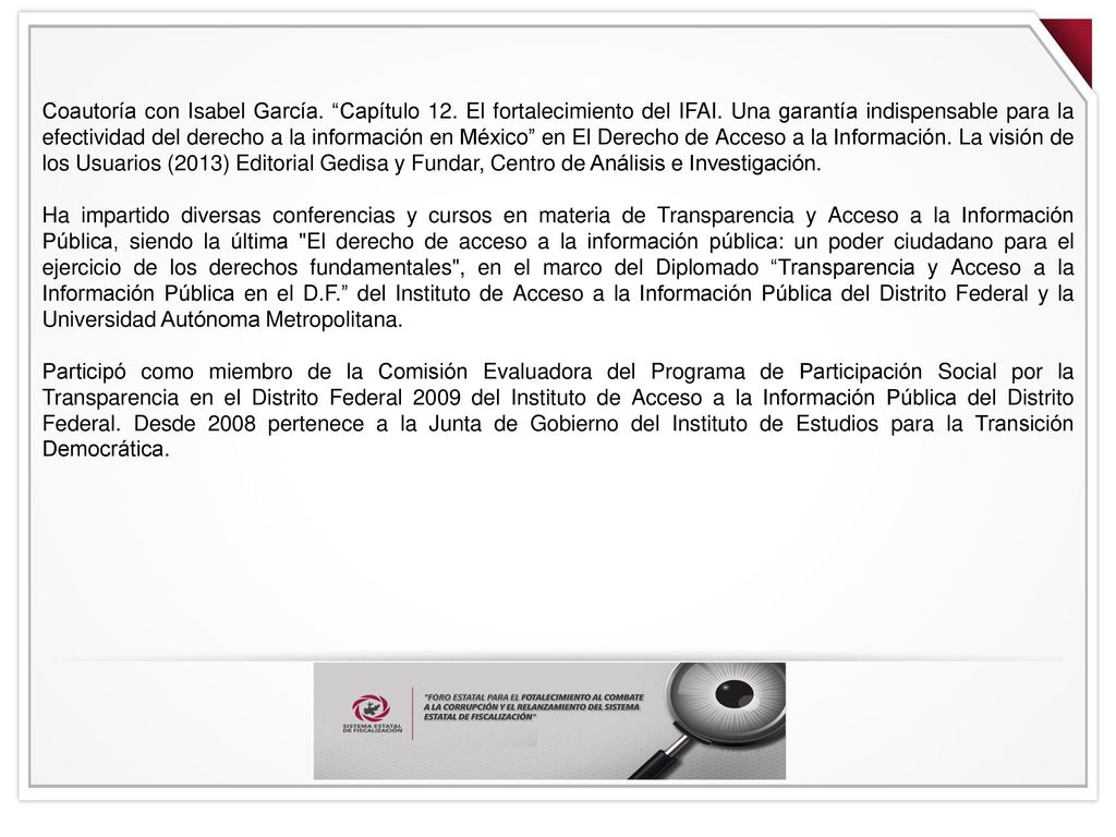 Coautoría con Isabel García. Capítulo 12. El fortalecimiento del IFAI