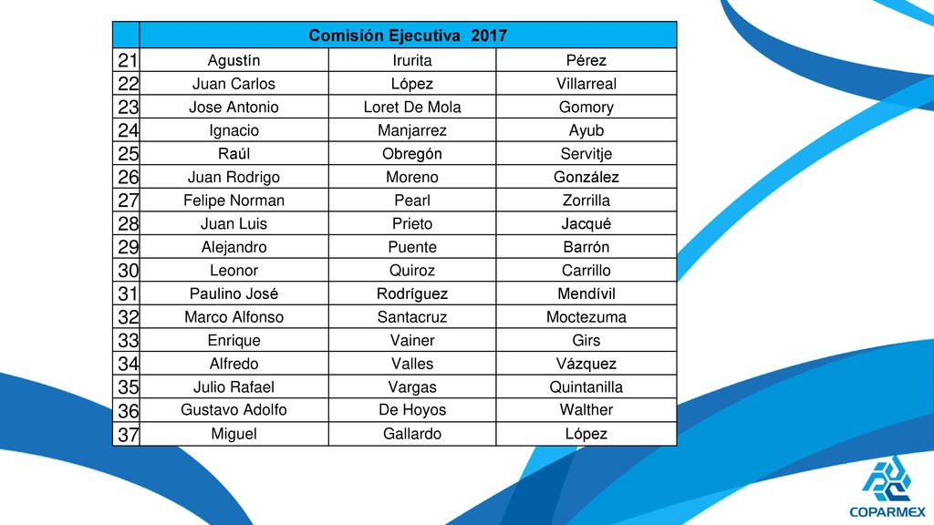 Comisión Ejecutiva Agustín. Irurita. Pérez. 22. Juan Carlos. López. Villarreal. 23.