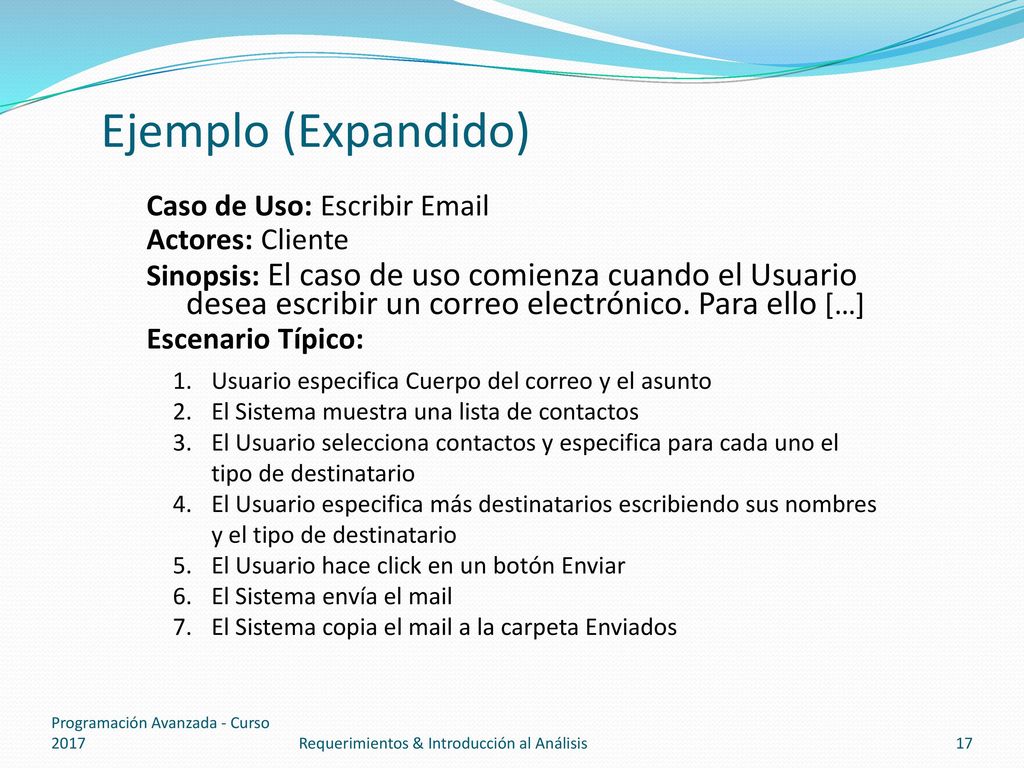 Ejemplo (Expandido) Caso de Uso: Escribir  Actores: Cliente