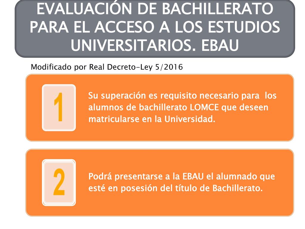 EVALUACIÓN DE BACHILLERATO PARA EL ACCESO A LOS ESTUDIOS UNIVERSITARIOS. EBAU