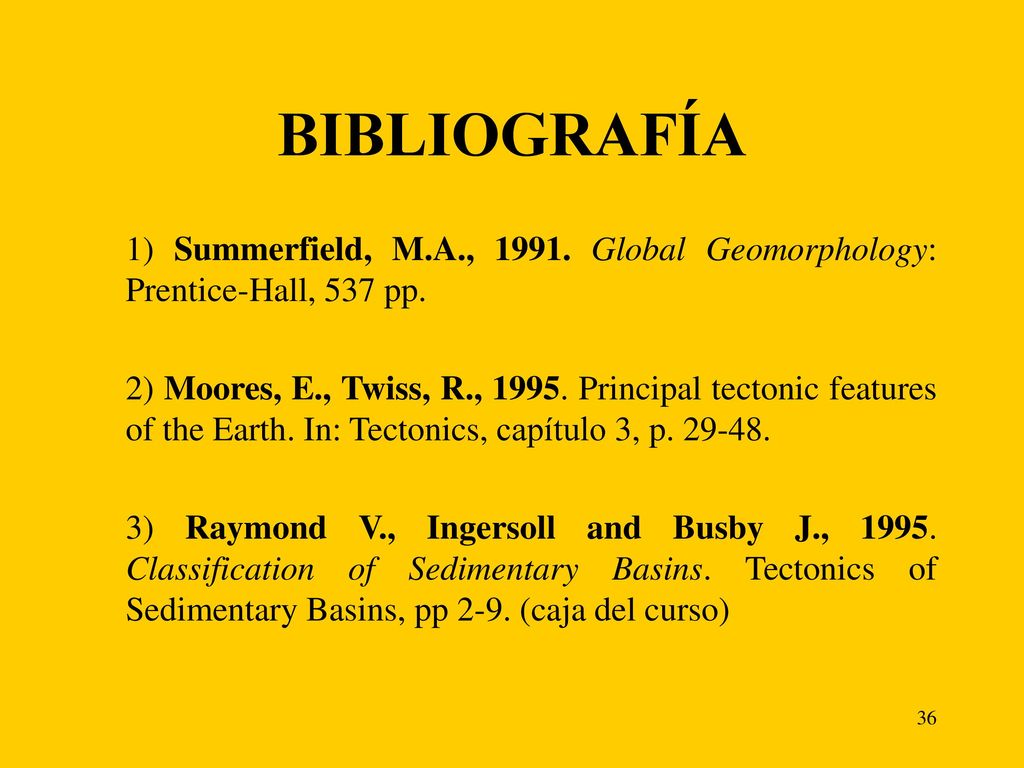 BIBLIOGRAFÍA 1) Summerfield, M.A., Global Geomorphology: Prentice-Hall, 537 pp.