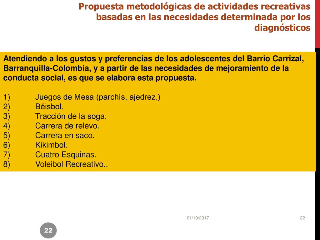Propuesta metodológicas de actividades recreativas basadas en las necesidades determinada por los diagnósticos