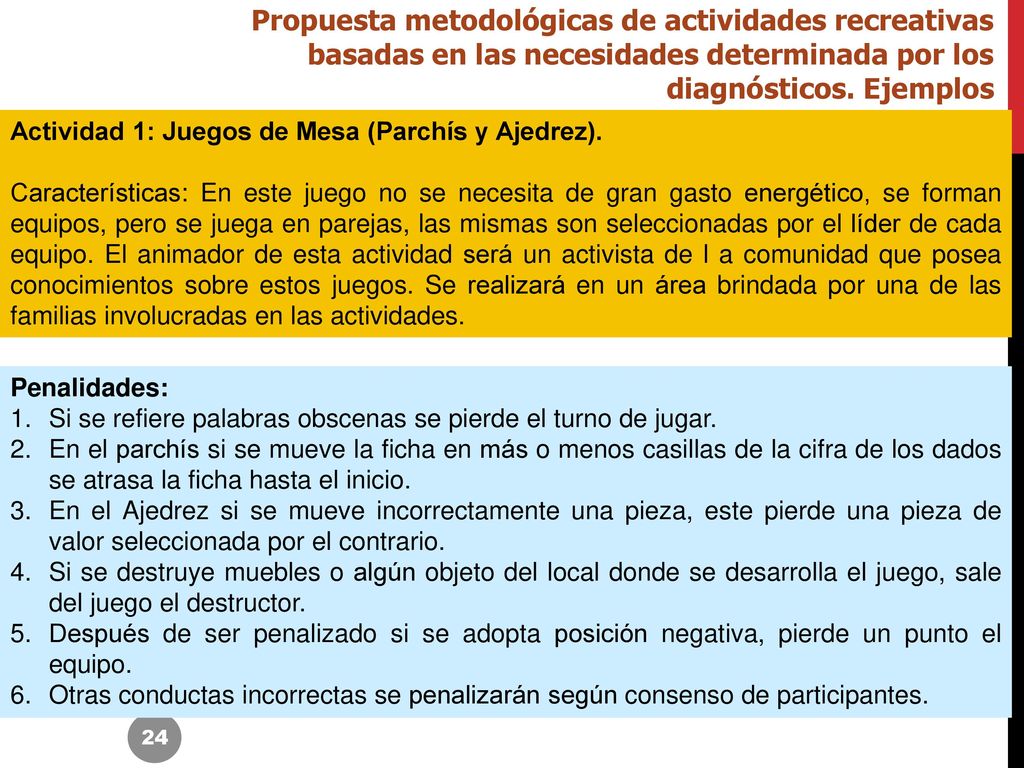 Propuesta metodológicas de actividades recreativas basadas en las necesidades determinada por los diagnósticos. Ejemplos