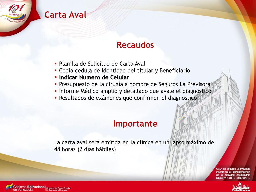 Carta Aval Recaudos Importante Planilla de Solicitud de Carta Aval