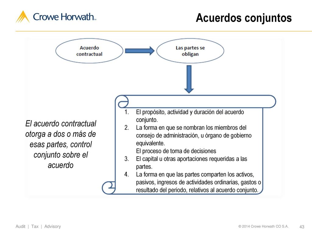Acuerdos conjuntos El propósito, actividad y duración del acuerdo conjunto.