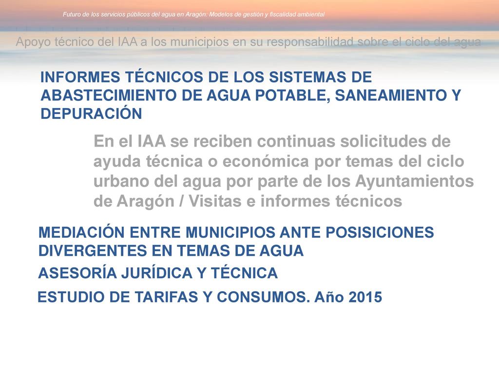 Futuro de los servicios públicos del agua en Aragón: Modelos de gestión y fiscalidad ambiental