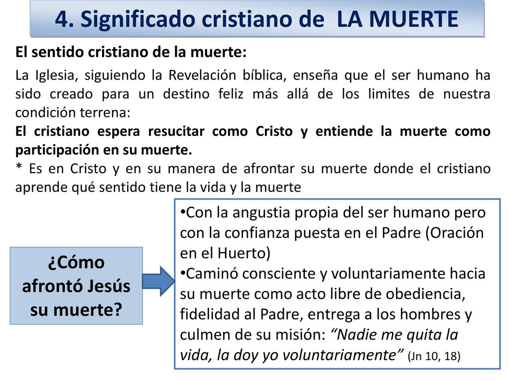 4. Significado cristiano de LA MUERTE ¿Cómo afrontó Jesús su muerte