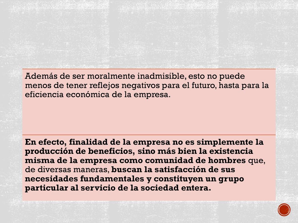 Además de ser moralmente inadmisible, esto no puede menos de tener reflejos negativos para el futuro, hasta para la eficiencia económica de la empresa.