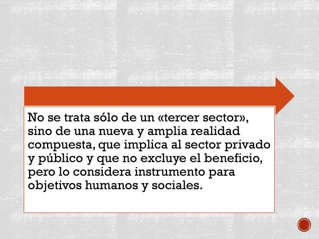 No se trata sólo de un «tercer sector», sino de una nueva y amplia realidad compuesta, que implica al sector privado y público y que no excluye el beneficio, pero lo considera instrumento para objetivos humanos y sociales.