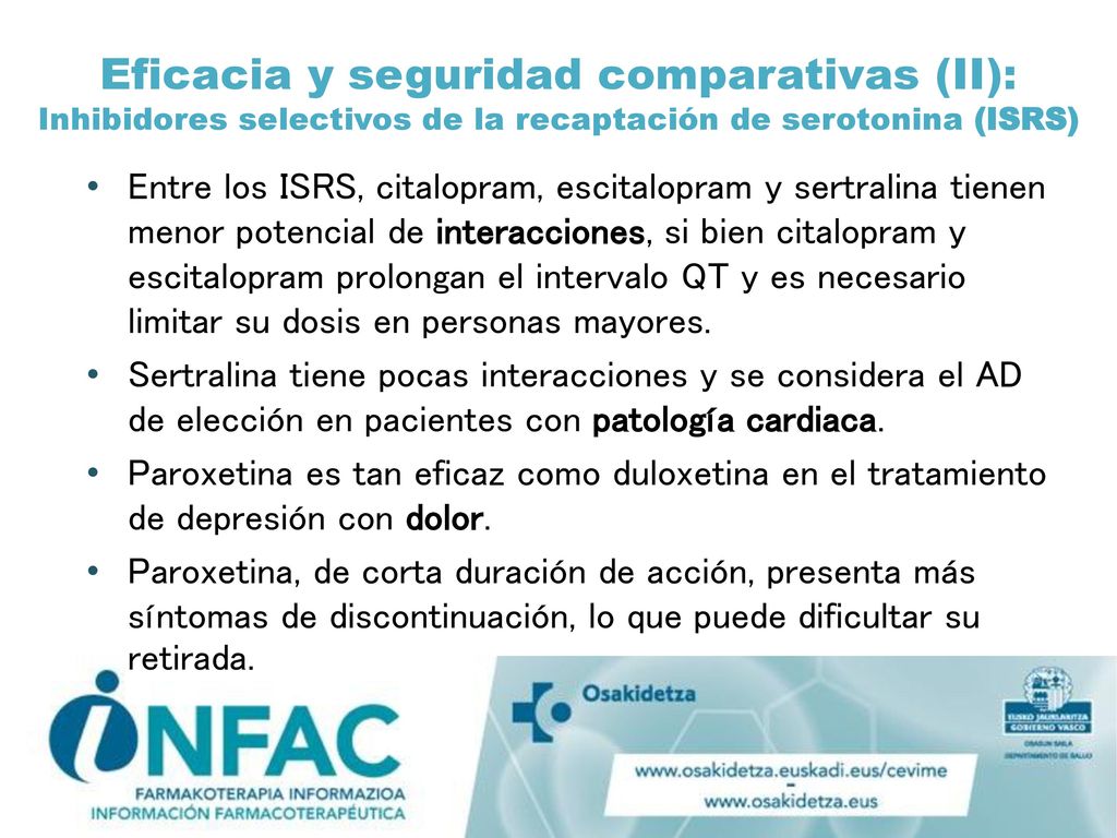Eficacia y seguridad comparativas (II): Inhibidores selectivos de la recaptación de serotonina (ISRS)