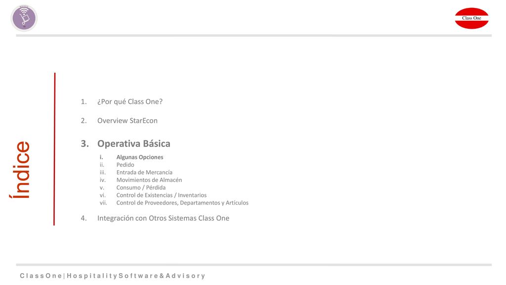 Índice Operativa Básica ¿Por qué Class One Overview StarEcon
