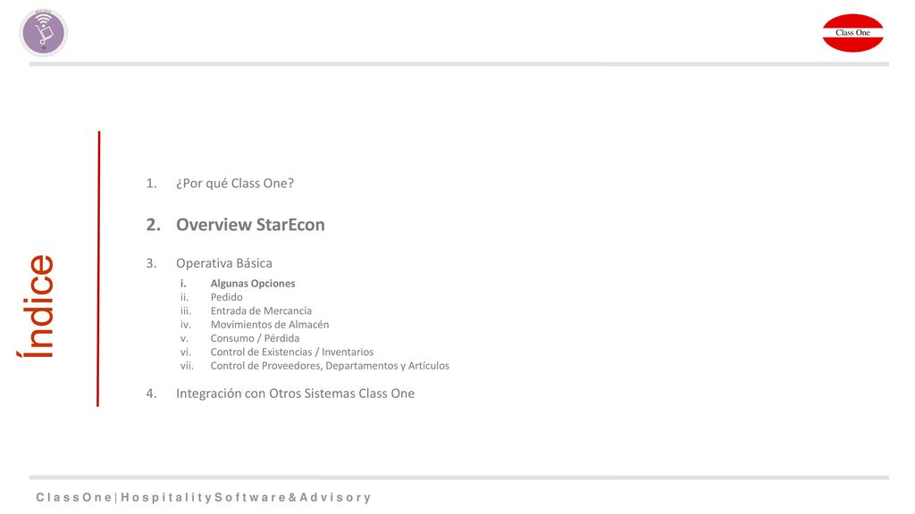 Índice Overview StarEcon ¿Por qué Class One Operativa Básica