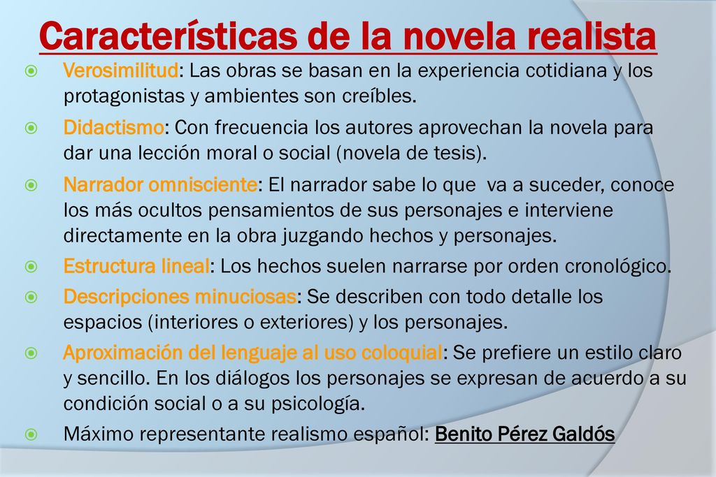 Características de la novela realista