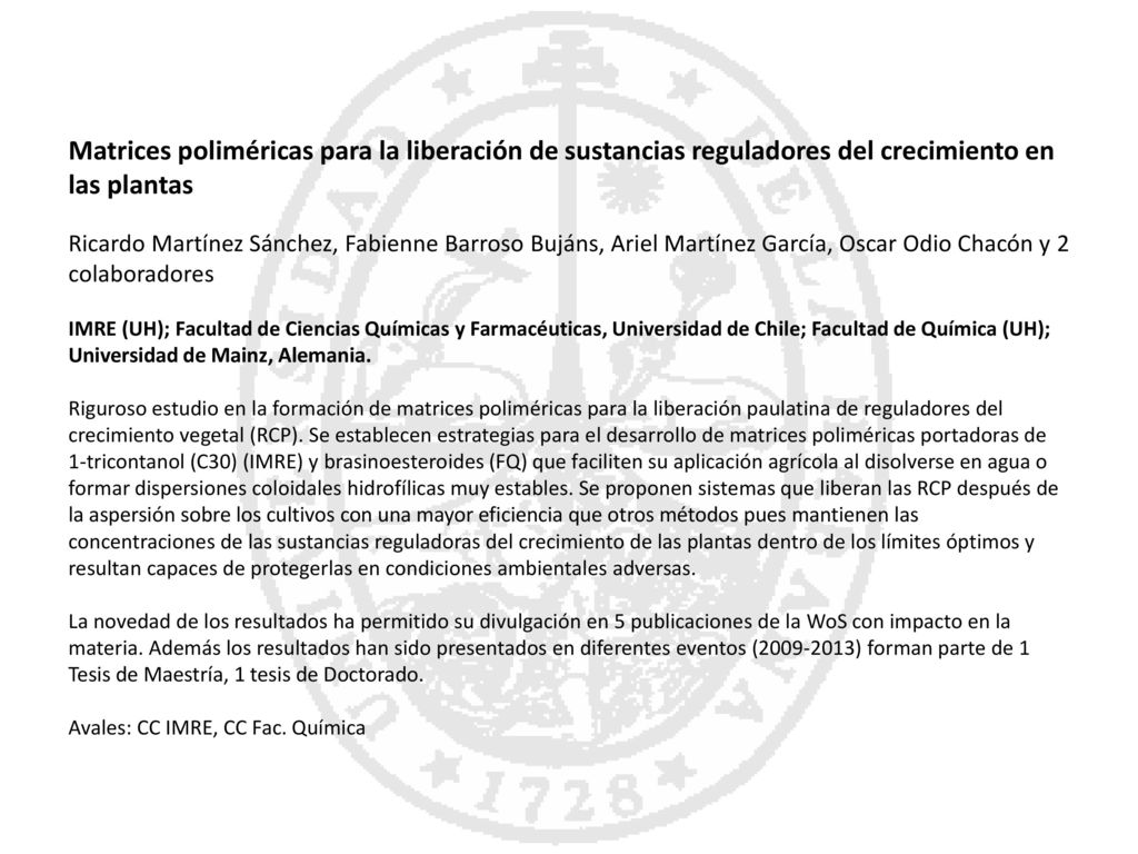 Matrices poliméricas para la liberación de sustancias reguladores del crecimiento en las plantas