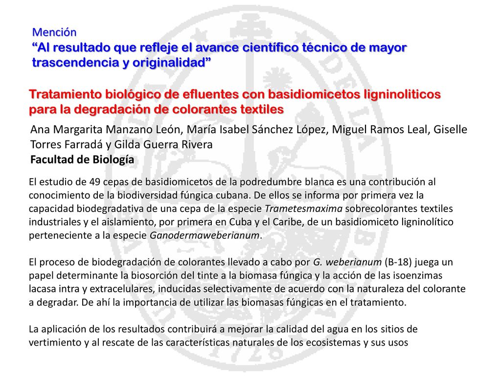 Mención Al resultado que refleje el avance científico técnico de mayor trascendencia y originalidad
