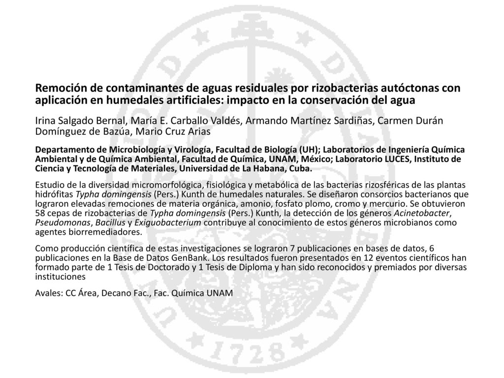 Remoción de contaminantes de aguas residuales por rizobacterias autóctonas con aplicación en humedales artificiales: impacto en la conservación del agua