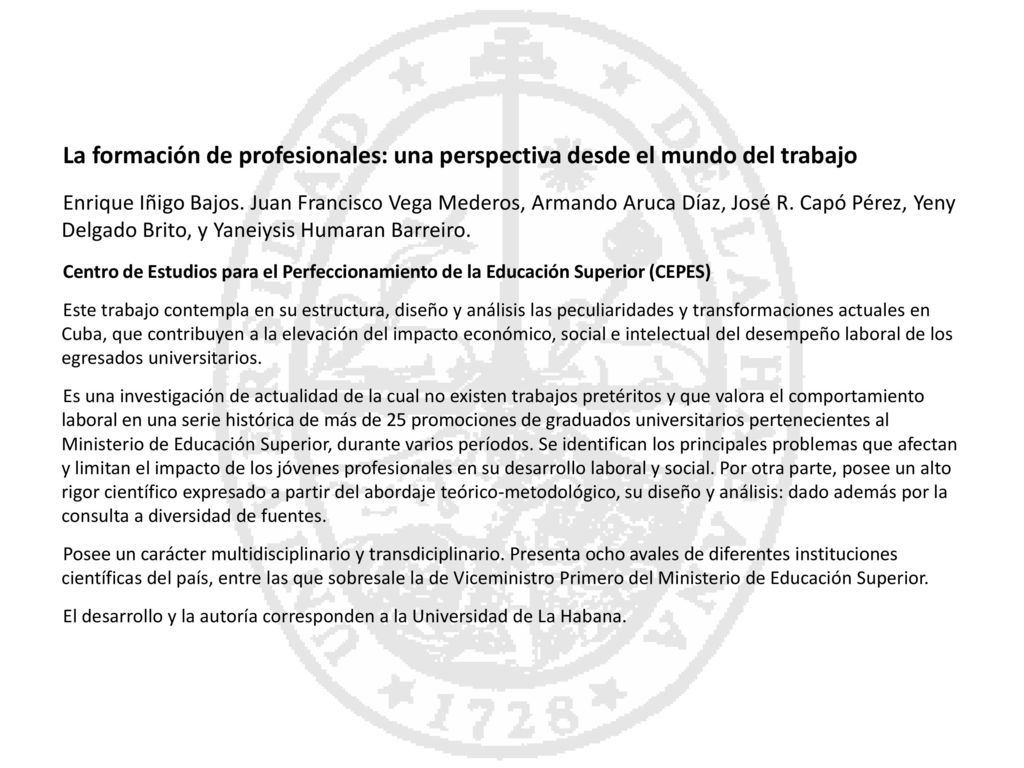 La formación de profesionales: una perspectiva desde el mundo del trabajo
