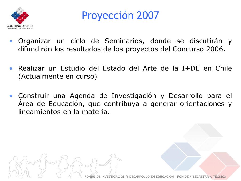 Proyección 2007 Organizar un ciclo de Seminarios, donde se discutirán y difundirán los resultados de los proyectos del Concurso