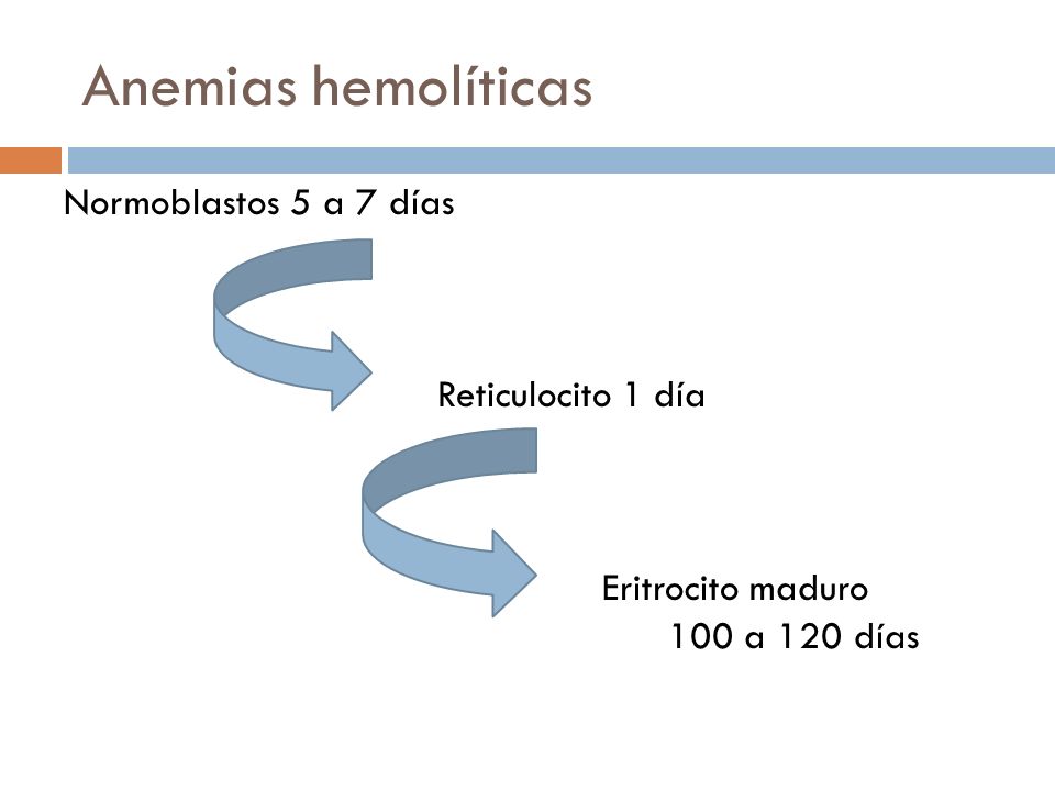 Anemias hemolíticas Normoblastos 5 a 7 días Reticulocito 1 día