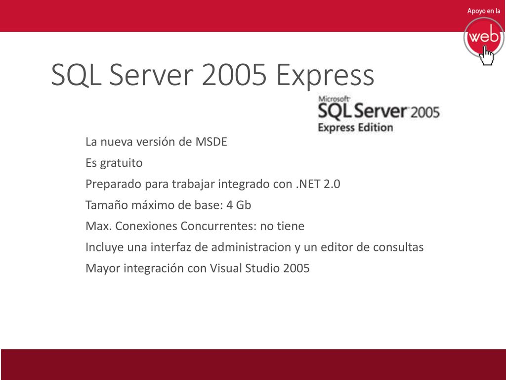 SQL Server 2005 Express La nueva versión de MSDE Es gratuito