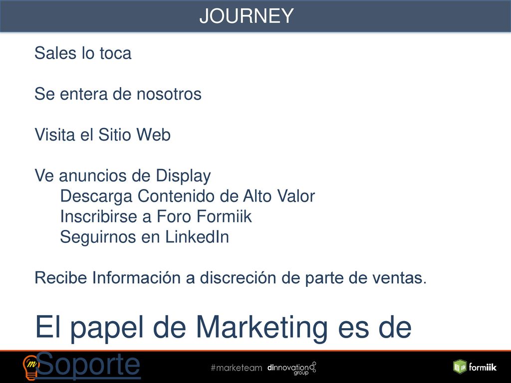 El papel de Marketing es de Soporte