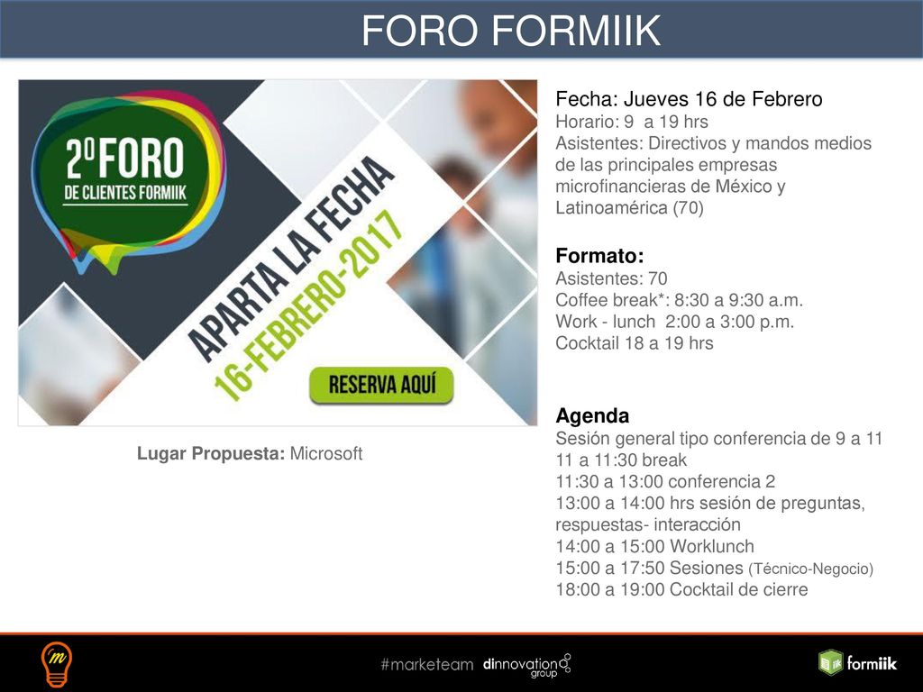 FORO FORMIIK Fecha: Jueves 16 de Febrero Formato: Agenda