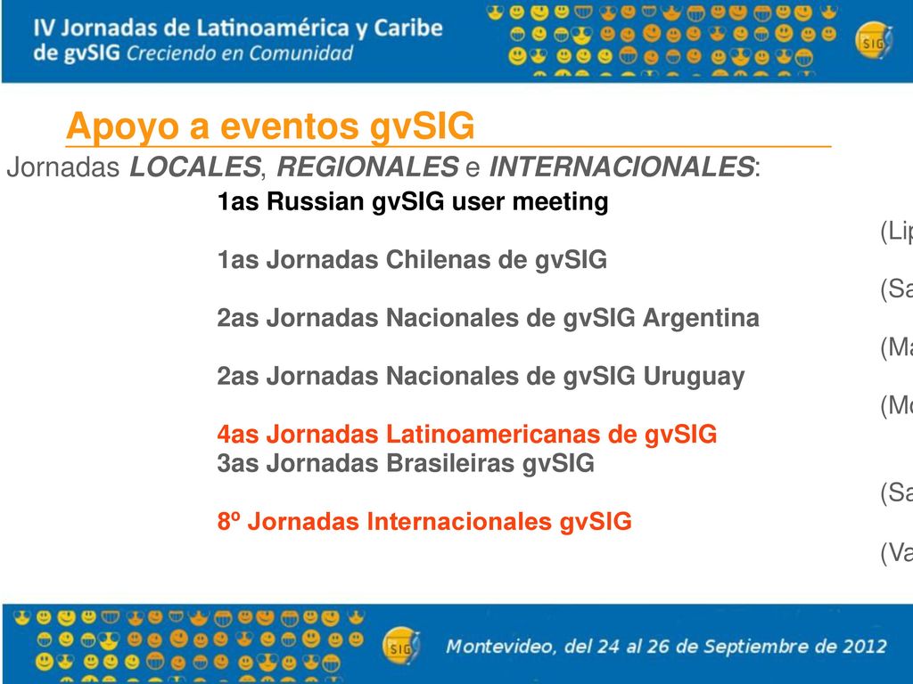 Apoyo a eventos gvSIG Jornadas LOCALES, REGIONALES e INTERNACIONALES: