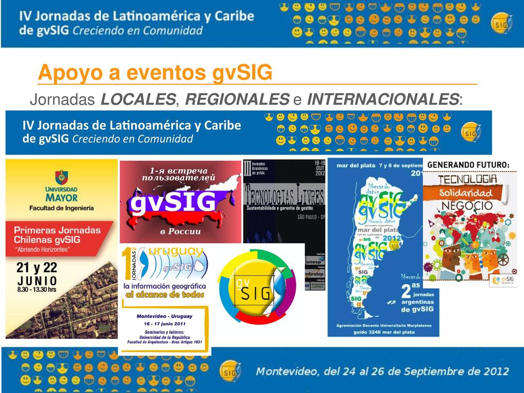 Apoyo a eventos gvSIG Jornadas LOCALES, REGIONALES e INTERNACIONALES: