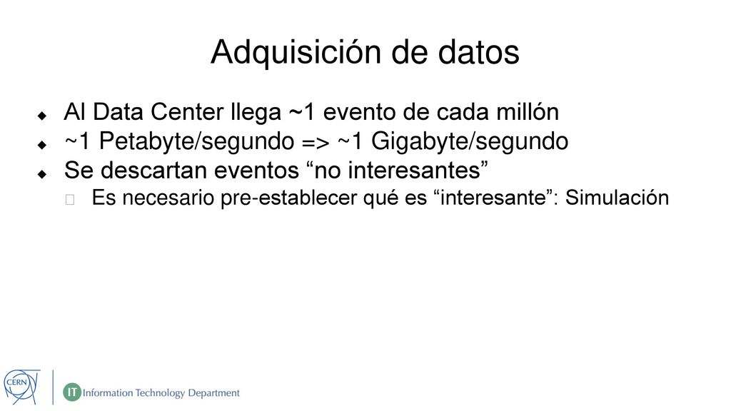Adquisición de datos Al Data Center llega ~1 evento de cada millón