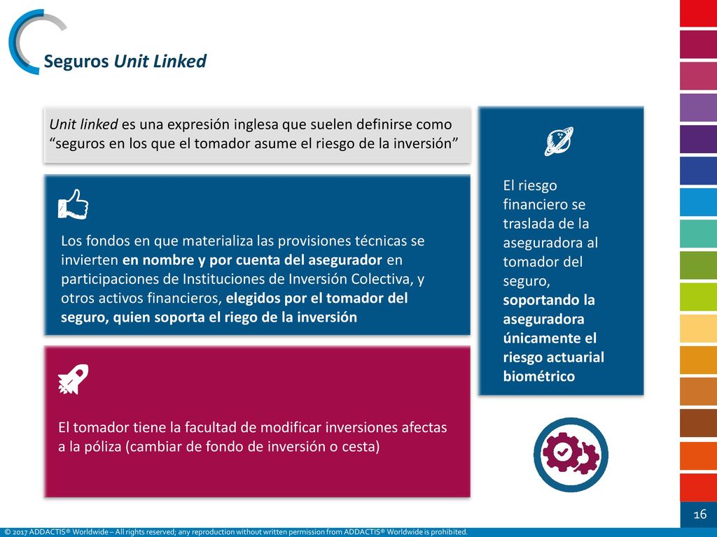 Seguros Unit Linked Unit linked es una expresión inglesa que suelen definirse como seguros en los que el tomador asume el riesgo de la inversión