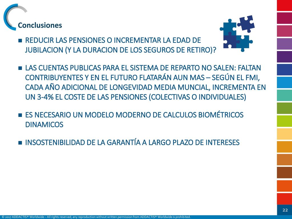 Conclusiones REDUCIR LAS PENSIONES O INCREMENTAR LA EDAD DE. JUBILACION (Y LA DURACION DE LOS SEGUROS DE RETIRO)
