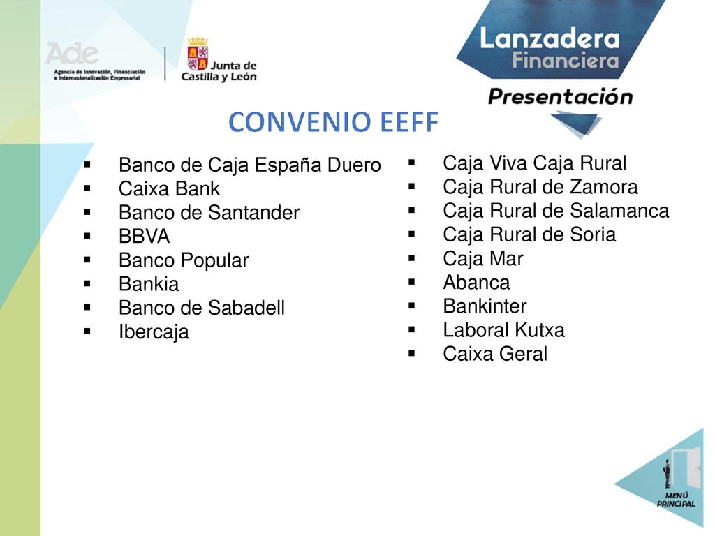 CONVENIO EEFF Banco de Caja España Duero Caja Viva Caja Rural