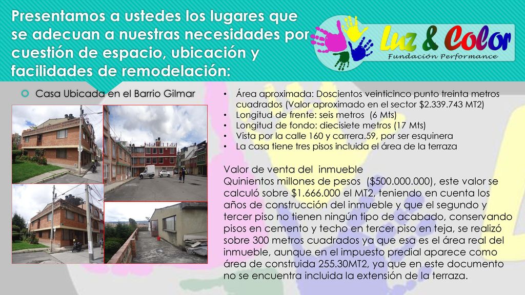 Presentamos a ustedes los lugares que se adecuan a nuestras necesidades por cuestión de espacio, ubicación y facilidades de remodelación: