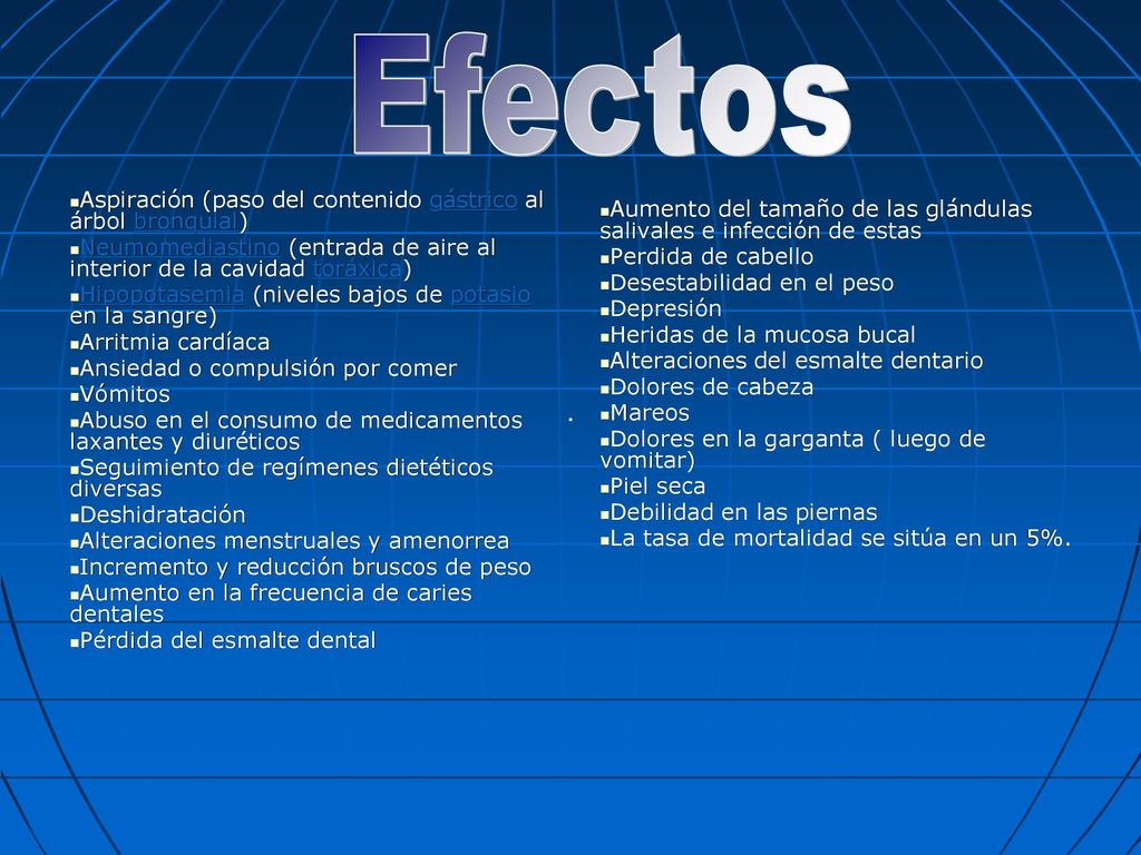 Efectos . Aspiración (paso del contenido gástrico al árbol bronquial)