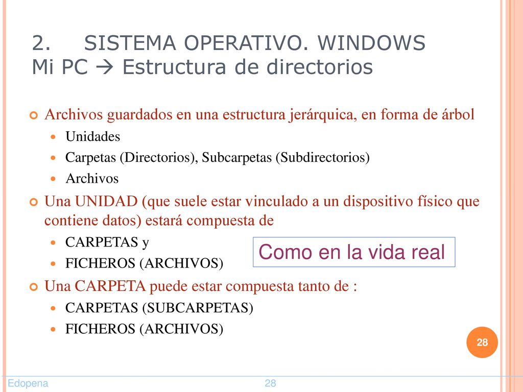 2. SISTEMA OPERATIVO. WINDOWS Mi PC  Estructura de directorios