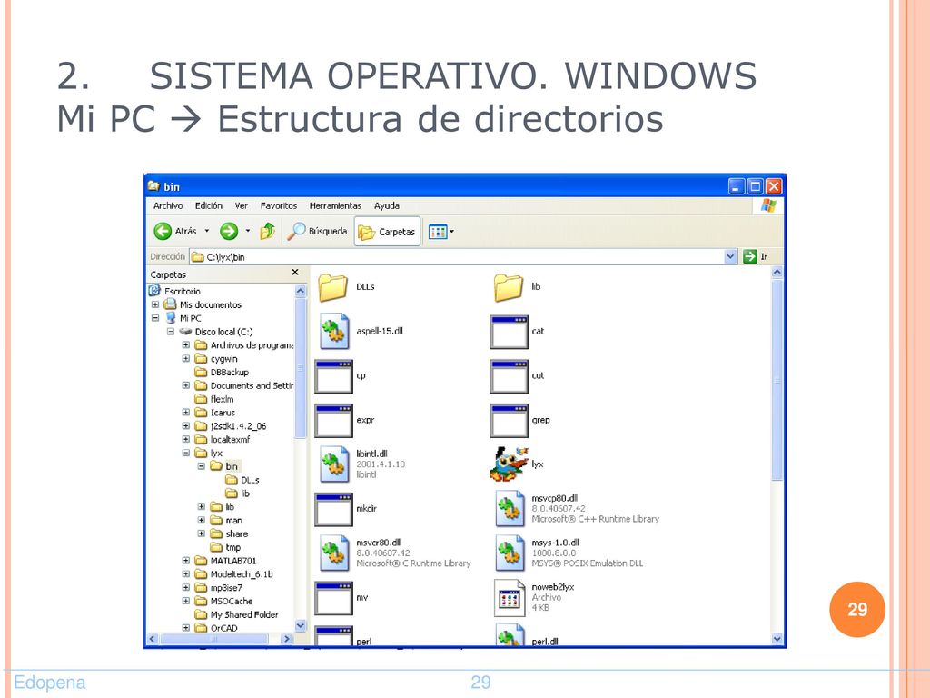 2. SISTEMA OPERATIVO. WINDOWS Mi PC  Estructura de directorios