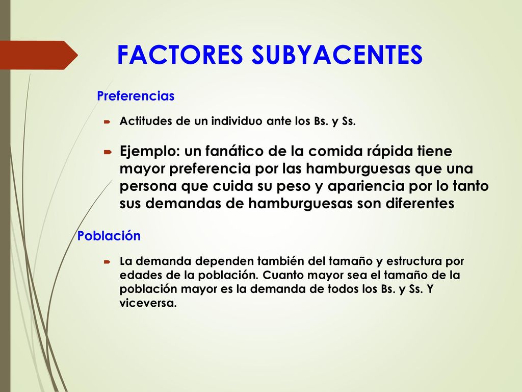 FACTORES SUBYACENTES Preferencias. Actitudes de un individuo ante los Bs. y Ss.