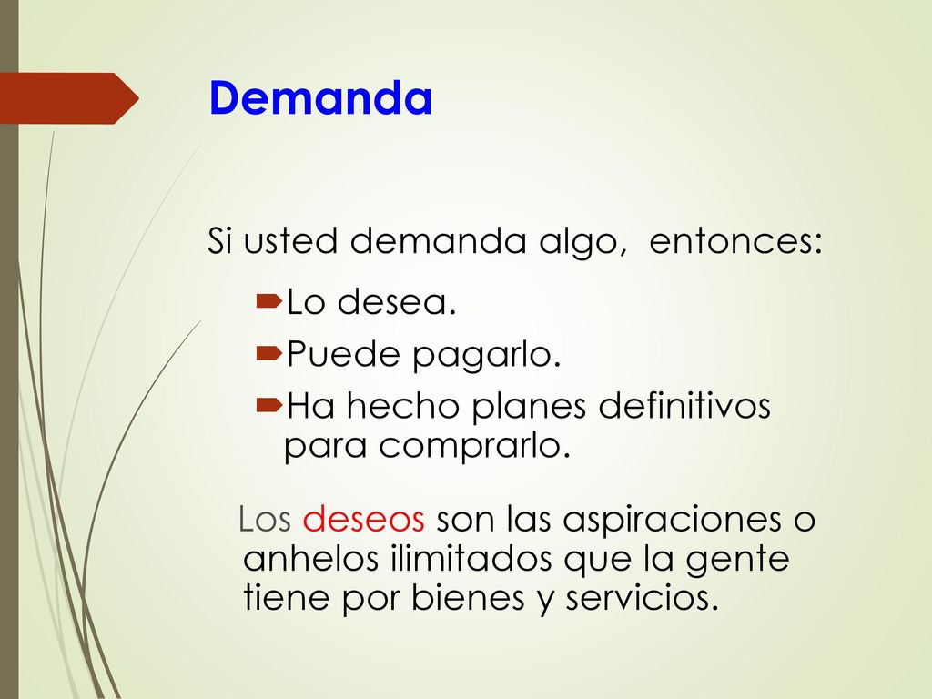 Demanda Si usted demanda algo, entonces: Lo desea. Puede pagarlo.