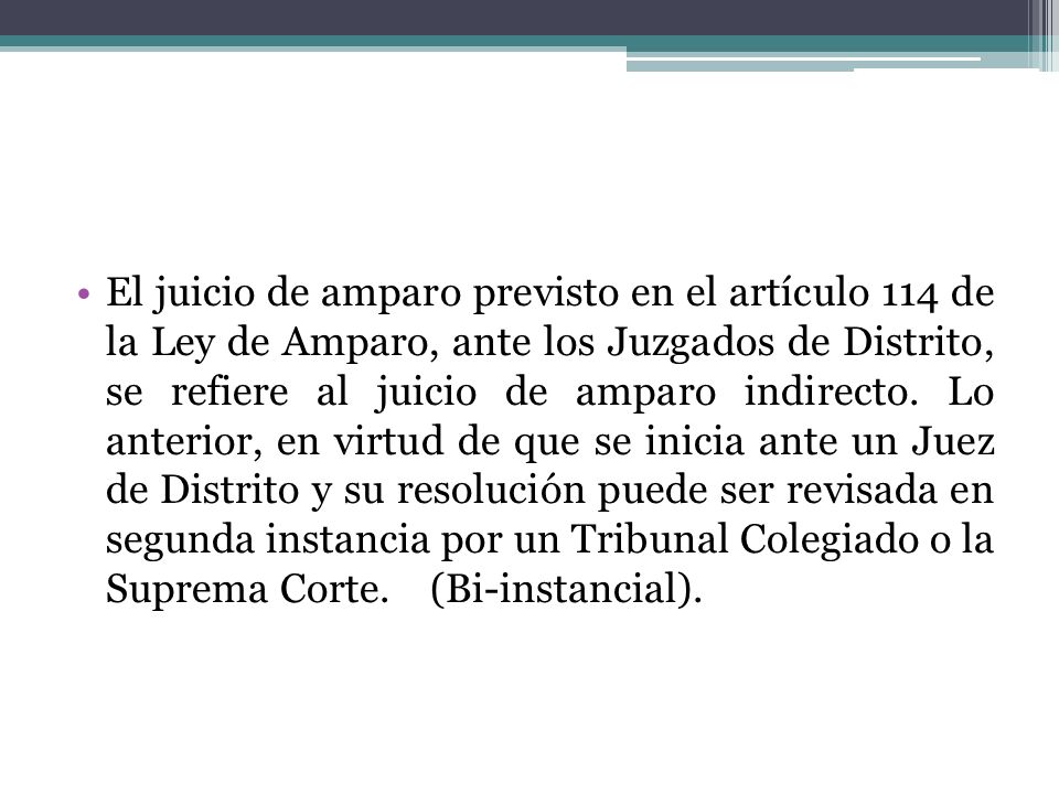 El juicio de amparo previsto en el artículo 114 de la Ley de Amparo, ante los Juzgados de Distrito, se refiere al juicio de amparo indirecto.