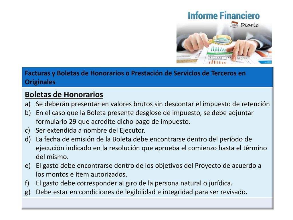 Facturas y Boletas de Honorarios o Prestación de Servicios de Terceros en Originales