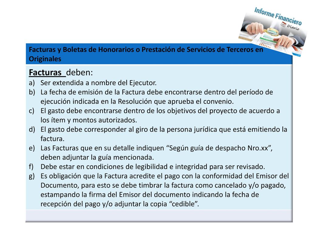 Facturas y Boletas de Honorarios o Prestación de Servicios de Terceros en Originales