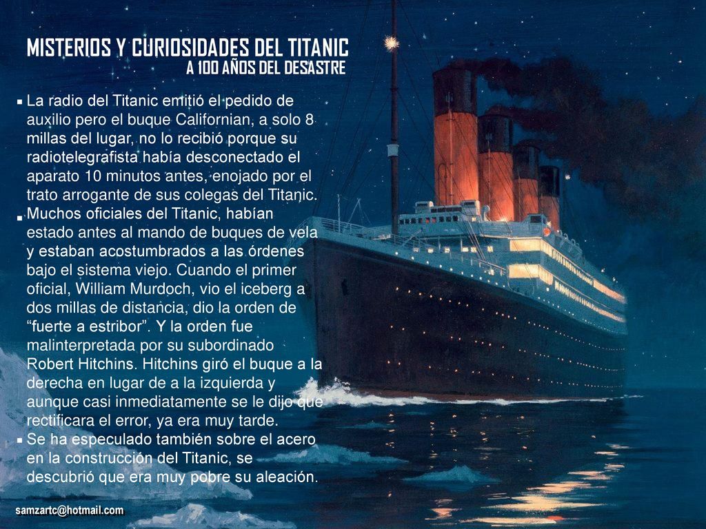 . . . MISTERIOS Y CURIOSIDADES DEL TITANIC A 100 AÑOS DEL DESASTRE
