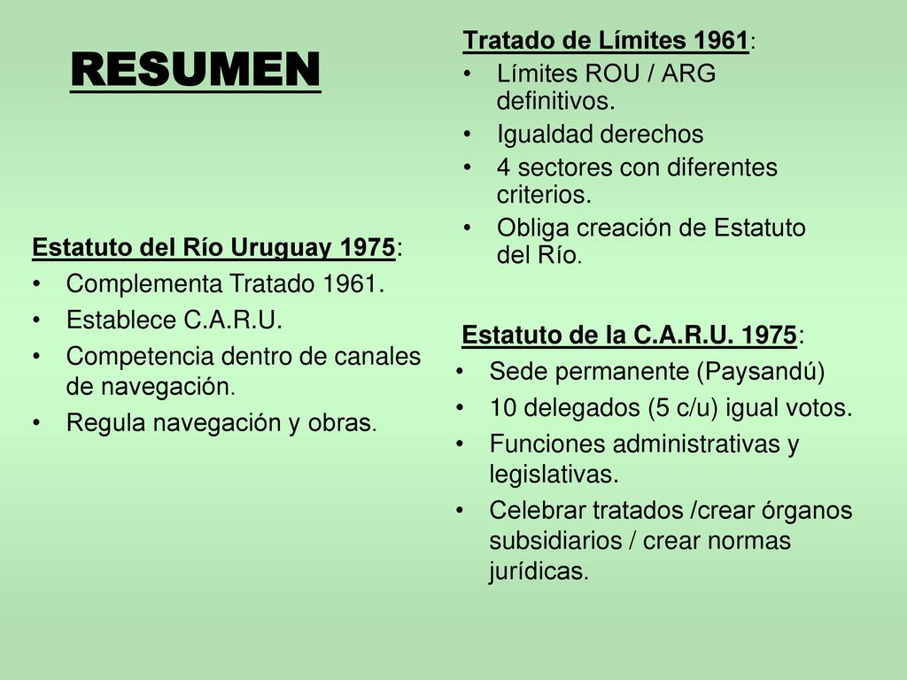 RESUMEN Tratado de Límites 1961: Límites ROU / ARG definitivos.