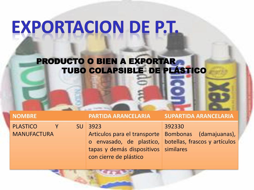 EXPORTACION DE P.T. PRODUCTO O BIEN A EXPORTAR