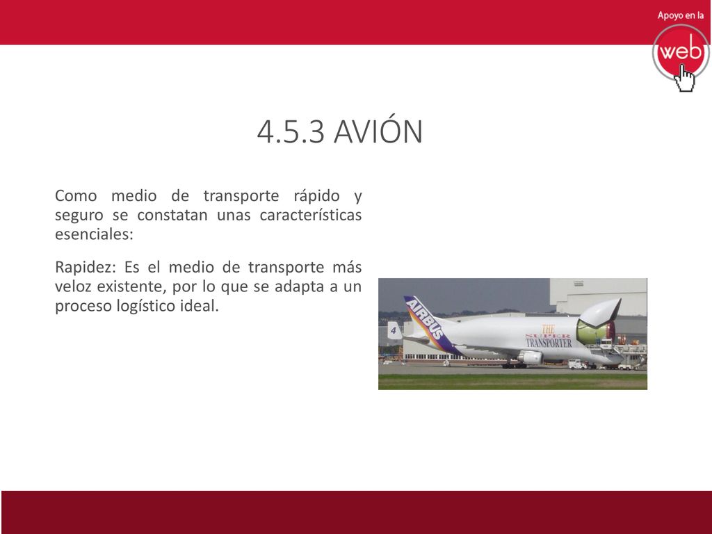 4.5.3 AVIÓN Como medio de transporte rápido y seguro se constatan unas características esenciales: