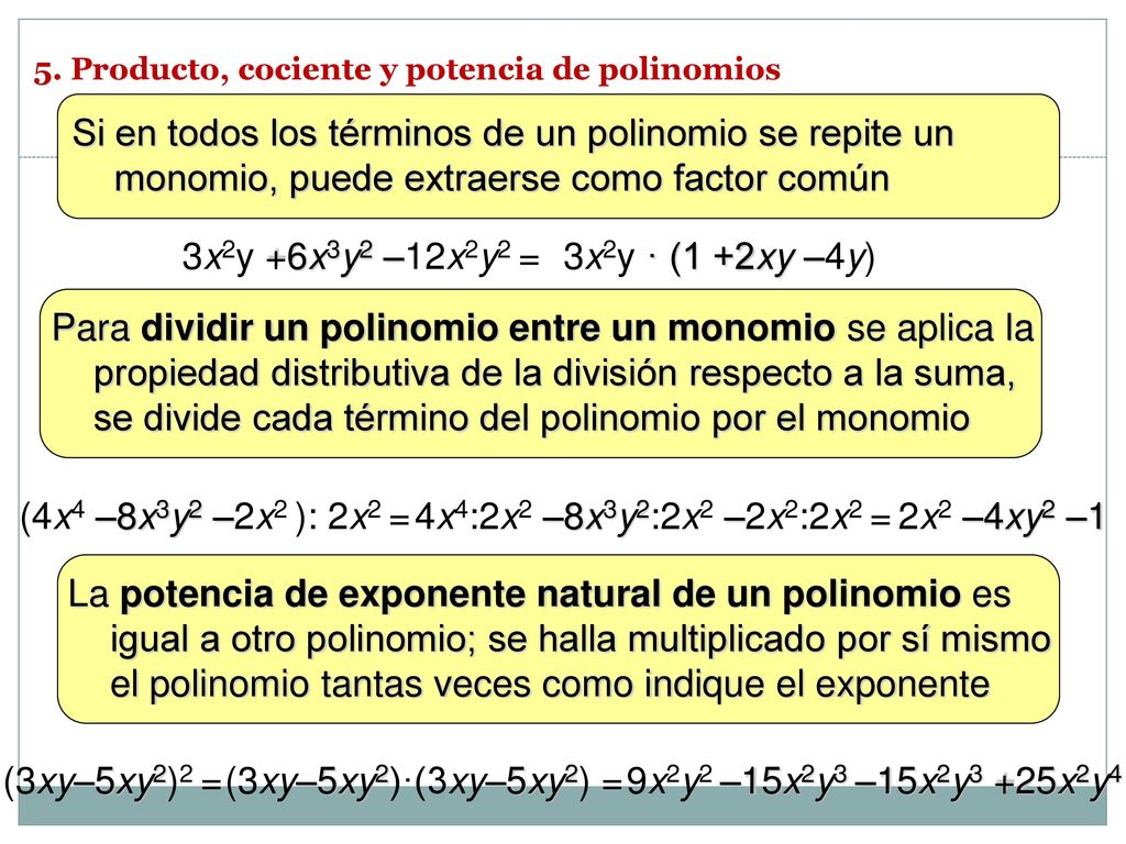 5. Producto, cociente y potencia de polinomios